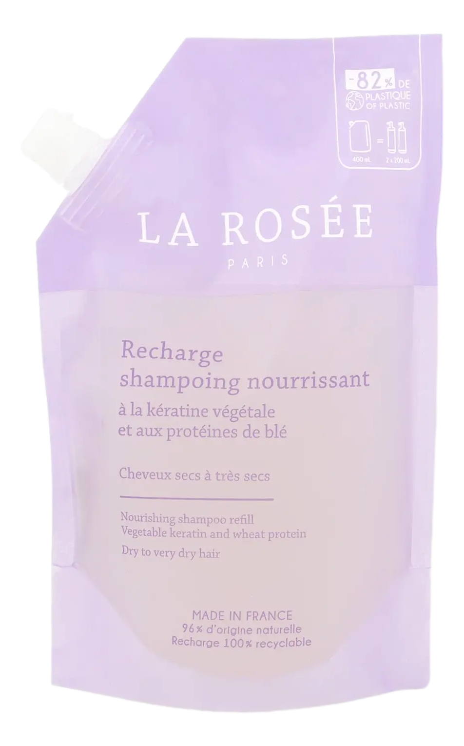 Shampooing nourrissant kératine végétale protéines de blé Recharge 400ml